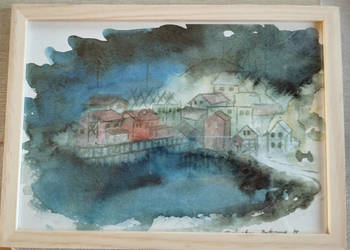 obrazy vintage akwarele R. Luckow z serii Nyksund_D