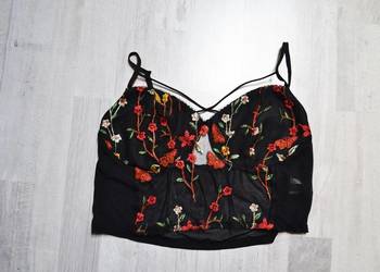 Shein bluzka Crop Top 1XL haftowane kwiaty sexy mgiełka