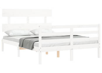 Rama łóżka z wezgłowiem biała lite drewno WM-3195062