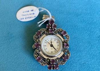 Nowy srebrny zegarek wisiorek ametysty srebro 925 vintage