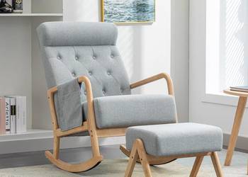 Fotel bujany z podnóżkiem jasnoszary nowy w kartonie