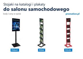 Stojaki na katalogi i plakaty do salonu samochodowego – czerwone, czarne