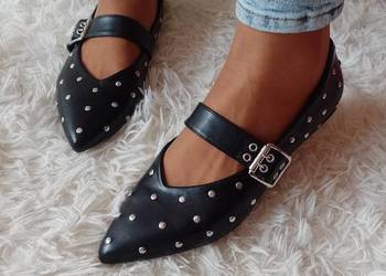 (41/42) Bogato zdobione dżetami baleriny biznesowe z zapieciem, NOWE