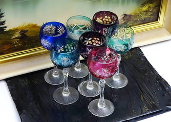 Kieliszki kryształowe kolorowe – zestaw 7 sztuk – ręcznie szlifowane – poje