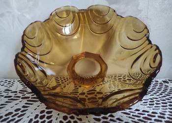Szkło Bohemian Josef Inwald Amber Pressed Glass Bowl Art Dec