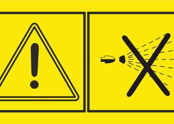 Naklejka BHP traktorek kosiarka używanie urządzenia pod ciśnieniem