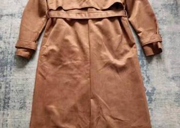 Damski płaszcz, trencz zamszopodobny kolor brąz