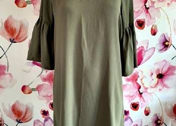primark sukienka khaki luźny fason perełki nowa roz.38