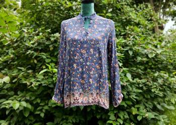 Bluzka Esprit 40 L niebieska wzór floral orient paisley boho hippie