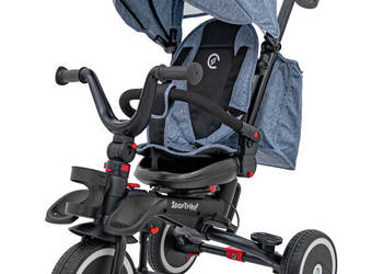 Rowerek Trzykołowy RIDER niebieski koła EVA z daszkiem i prowadnikiem