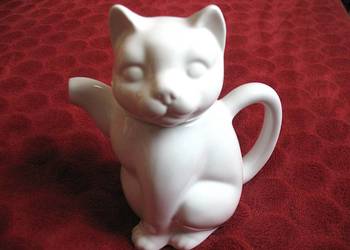 Dzbanek - Imbryk do kawy i herbaty - ceramika - 15 x 15 x 9 cm Kot biały