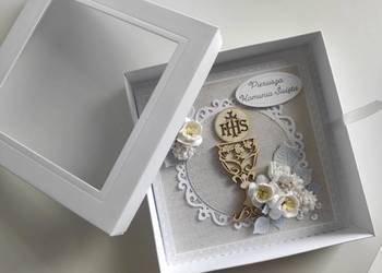 Kartka w pudełku ręcznie robiona Pamiątka Pierwszej Komunii Świętej