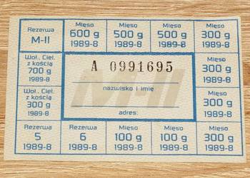 Kartka żywnościowa 1989-8 kartki na mięso, Rezerwa M-II, kolekcja RETRO PRL