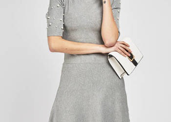 Nowa szara sukienka dzianinowa S 36 M 10 perły perełki swete Nowa szara sukienka dzianinowa S 36 M 10 perły perełki swete