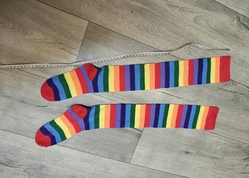 Tęczowe skarpety za kolano, tęczowe zakolanówki, NOWE