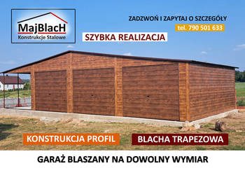 Garaż Blaszany Orzech z zadaszeniem bocznym Garaże Blaszane -Maj-Blach
