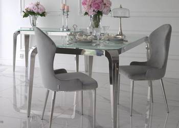 Stół ELITE Glamour Nowoczesny Srebrny – Designerski Szklany Blat do Jadalni