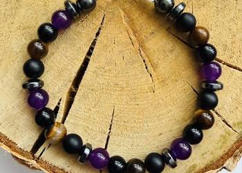 Bransoletka kamień hematyt, turmalin, ametyst, onyks, tygrysie oko