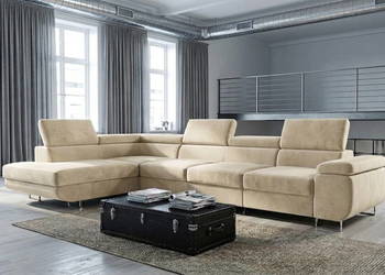 Narożnik z funkcją spania Palermo lewy 415x200 welur ecru pojemnik
