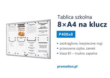Tablica ogłoszeniowa szkolna 8×A4 z bezpiecznymi narożnikami P408x8