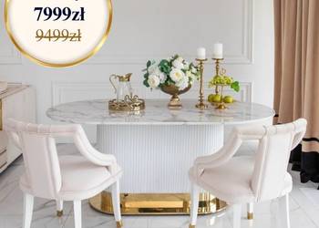 Stół ROYAL Glamour Złoty Biały Designerski - Konglomerat Marmurowy SALE