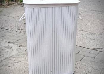 Kosz na pranie 72L z pokrywką – bambusowy, składany, biały