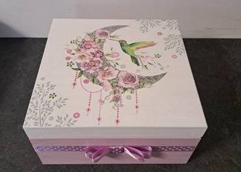 Szkatułka z księżycem kwiaty koliber handmade