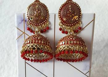 Kolczyki indyjskie pakistańskie jhumki duże orient boho czerwone etno folk Kolczyki indyjskie pakistańskie jhumki duże orient boho czerwone etno folk