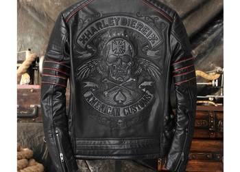 KURTKA MOTOCYKLOWA SKÓRZANA  Z HAFTEM CZASZKA CHOPPER L