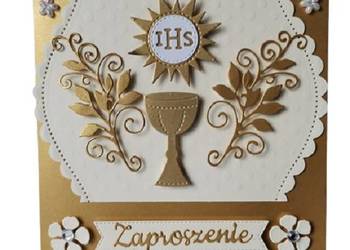 Zaproszenia Komunia Uniwersalne Kielich Ihs  Słoneczko– K4 – Ecri – Złoto