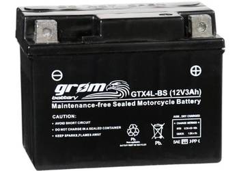 Akumulator motocyklowy GROM GTX4L-BS YTX4L-BS 12V 3Ah 60A P+
