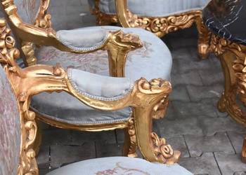 Barokowy Komplet Wypoczynkowy Wypoczynek w Kwiaty - Sofa + 4 Fotele + Stół