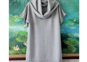 sweter tunika wełniana angora wełna szary kardigan puchaty golf