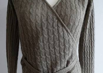 Sweter Zara Wełniany Moherowy Kopertowy Wiązany Kardigan w Warkocze L