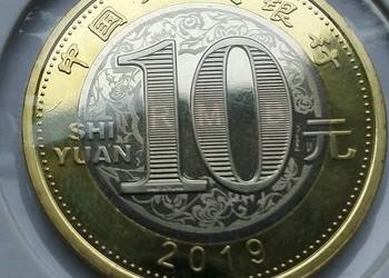 CHINY 10 YUAN -2019 r ROK ŚWINI, W HOLDERZE-B.ŁADNA