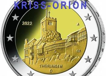 2 Euro 2022 Niemcy - D - Zamek Wartburg - Türingen - Mennica München