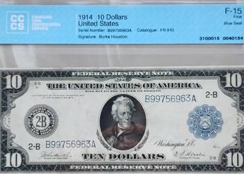 Banknot USA 10 $ 1914 Blue SEAL CCCS F-15 Banknot USA 10 $ 1914 Blue SEAL CCCS F-15