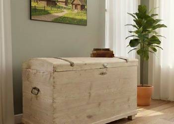 Duży kufer z litego drewna sosnowego – ok. 100 lat AntykiMarki.pl