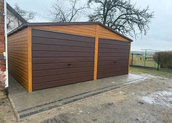 Garaż Blaszany 6x6  Dwuspadowy 2x brama do góry profil poziom obróbka