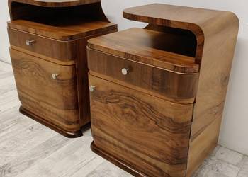 szafki nocne art Deco nakastliki vintage drewniane fornir orzech design