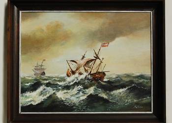 Burza na morzu. Marian Matocha 1988, obraz, akryl, marynistyka, statek