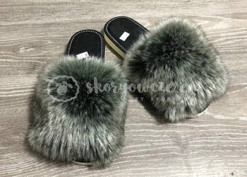 Pantofle, klapki futrzaki ze sztucznym futerkiem Szare 37,38,39,40,41