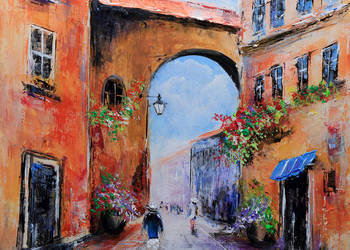 ŚRÓDZIEMNOMORSKA ULICZKA obraz akrylowy 50x40 cm R.M.Popek