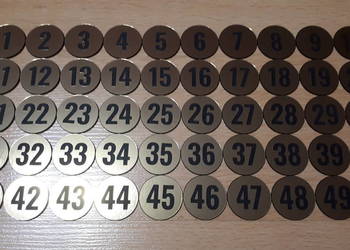 Tabliczki na drzwi - tekst: 1-49, średnica: 30 mm, kolor: złoty / komplet