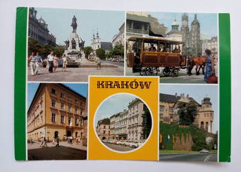 Pocztówka Kraków z lat 80-tych + 3 Znaczki