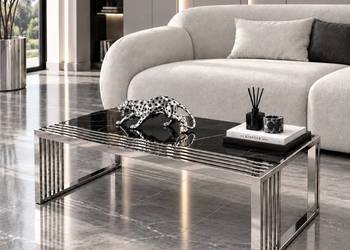 Ława Silvera glamour - srebrna z czarnym marmurowym blatem 120×60x40