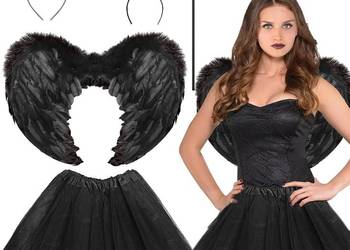 Halloween  Kostium Upadłego Anioła  Czarne Skrzydła Spódniczka