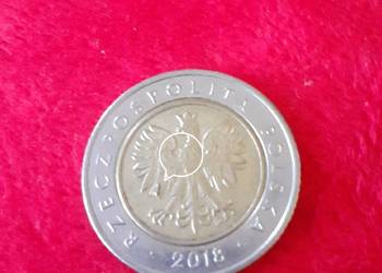 5 złotych 2018 unikat destrukt, piękny okaz.