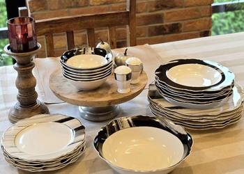 Promocja 269 zł  Talerze 28 elementów biało szare