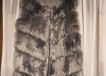 Damska Futrzana Kamizelka Bezrękawnik Faux Fur Zapinana Szara L